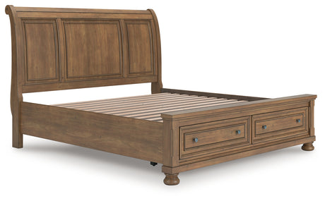 Feddinger King Storage Sleigh Bed angled front view