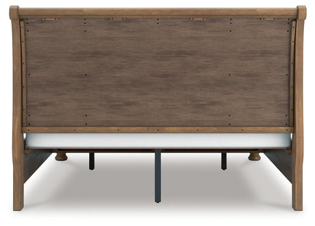 Back view of Feddinger king storage sleigh bed