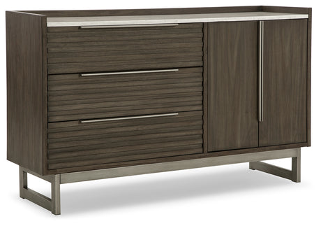 Arkenton dresser angled view with closed drawers and cabinet