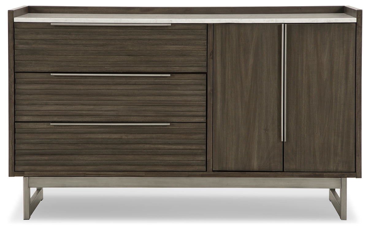 Head-on view of Arkenton dresser showing drawer and cabinet details