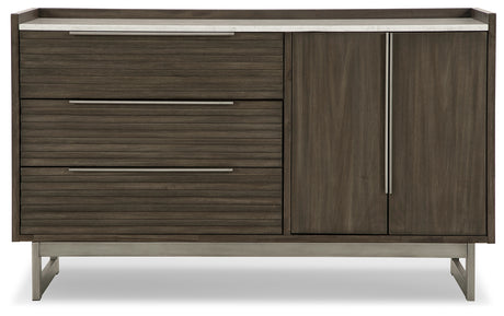 Head-on view of Arkenton dresser showing drawer and cabinet details
