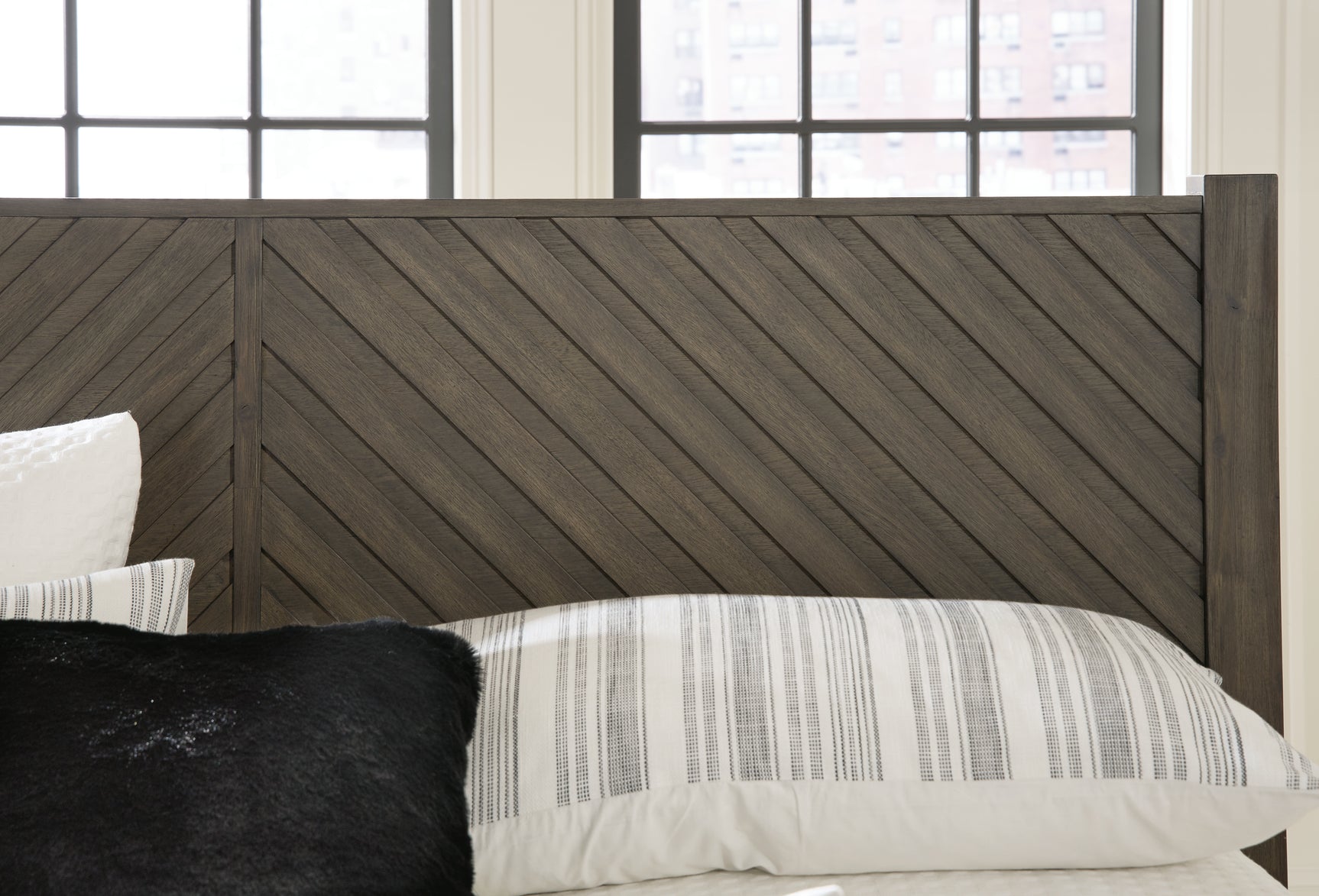 Grayish brown textured wood finish close-up