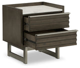 Open drawer view of Arkenton nightstand showing full finish interior