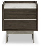 Front profile of Arkenton nightstand highlighting overlay slats