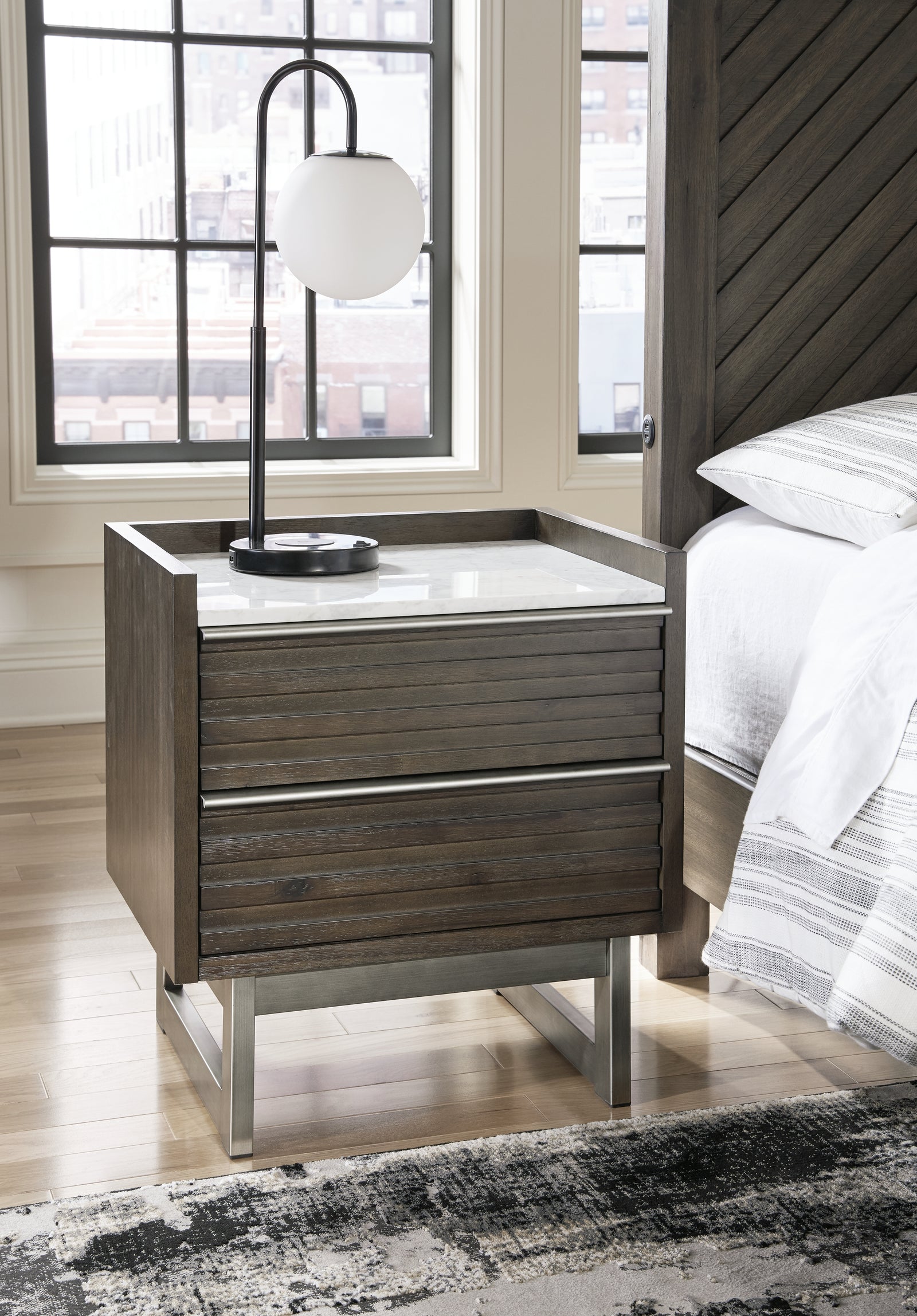 Arkenton Grayish Brown/White Nightstand
