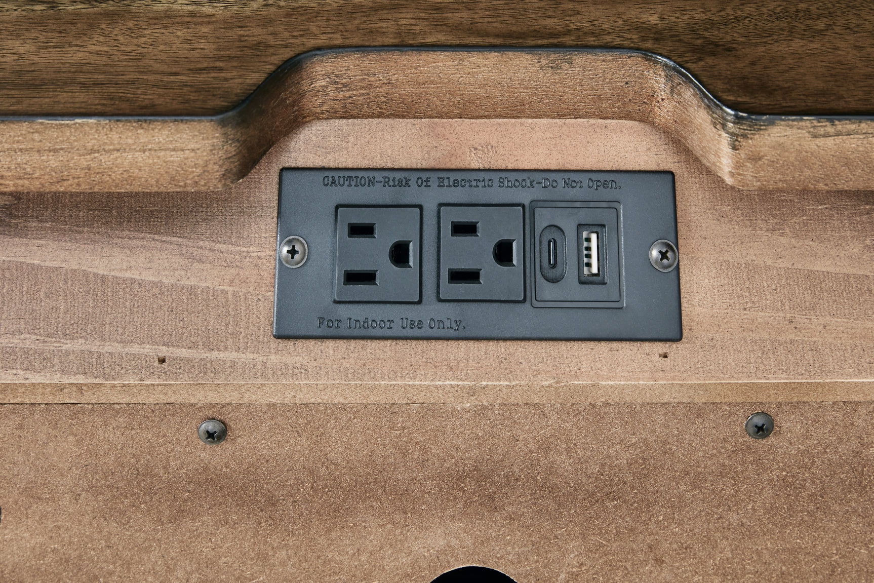 Close-up of oil-rubbed bronze-tone knobs on Sturlayne nightstand