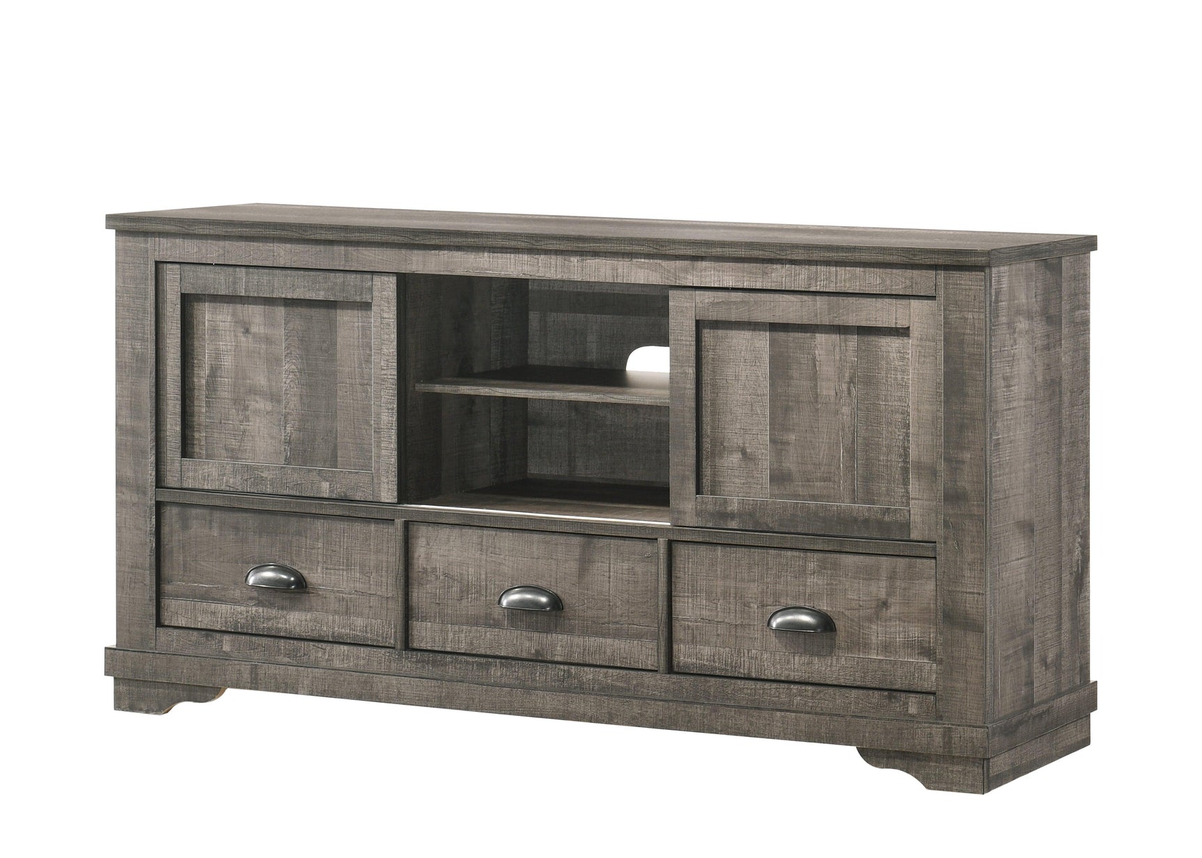 Another bedroom angle of Coralee Gray Upholstered Sleigh Bedroom Set bed