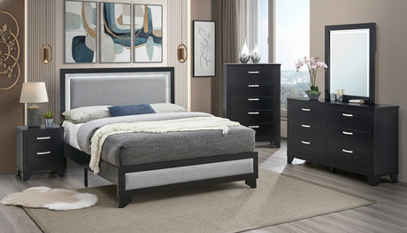 Jaylyn black gray upholstered LED panel bed main view