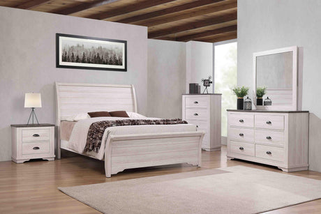 Coralee Chalk Gray Queen Sleigh Bed footboard and slats view
