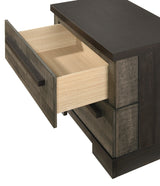 Bedroom view of Remington Gray Upholstered Panel Bedroom Set nightstand