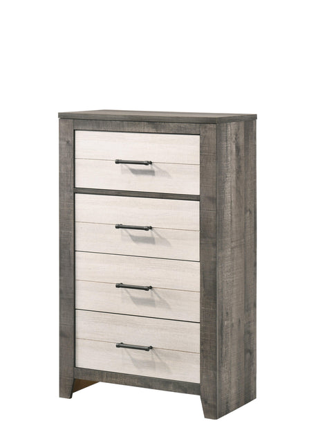 Side view of Rhett Brown Cream LED Bookcase Platform Chest