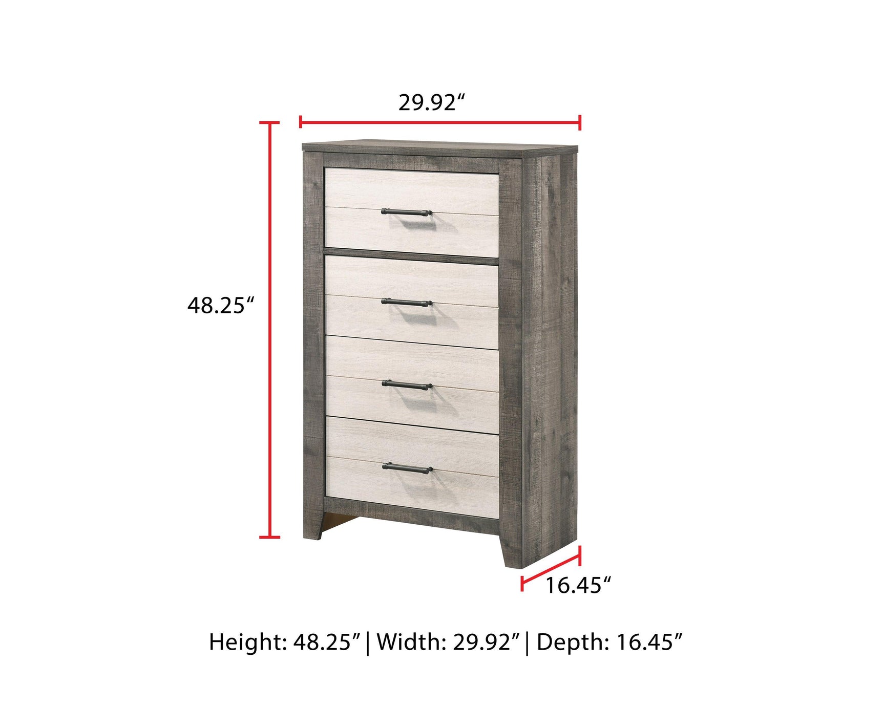 Side angle of Rhett Chest highlighting modern wood design and metal drawer handles