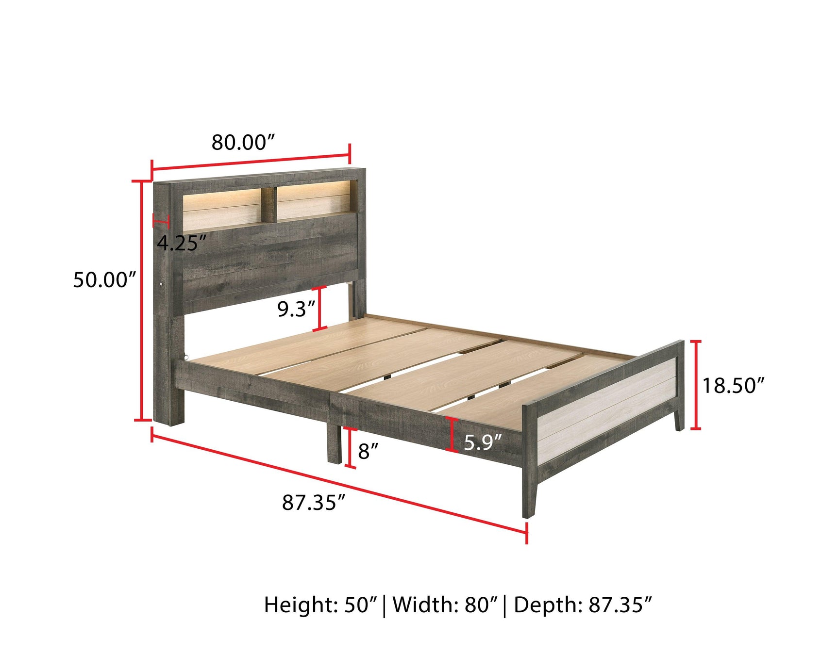 Main view of Rhett Brown Cream LED Bookcase Platform King Bed