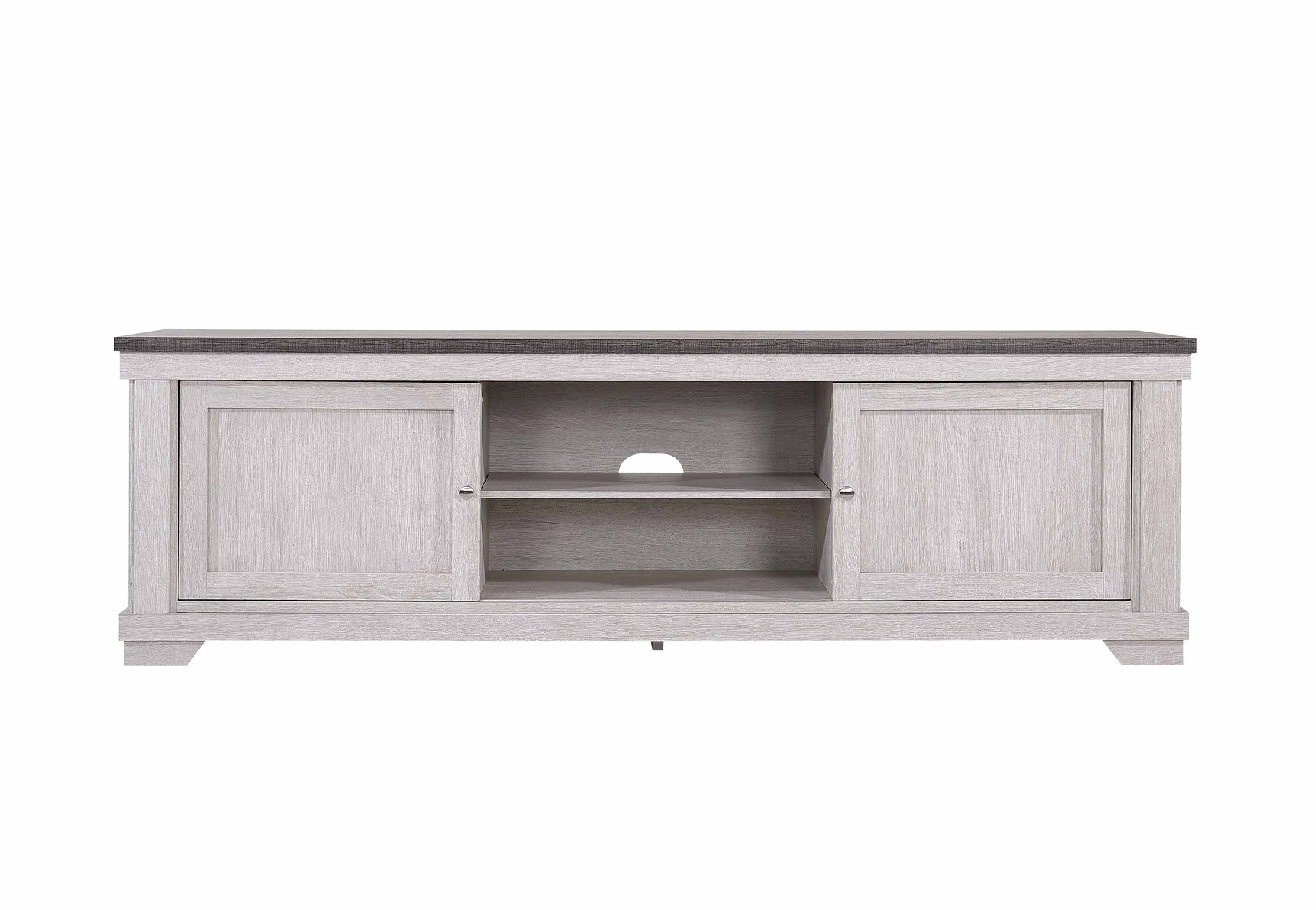 Close-up of Leighton Light Gray TV Stand hardware and texture