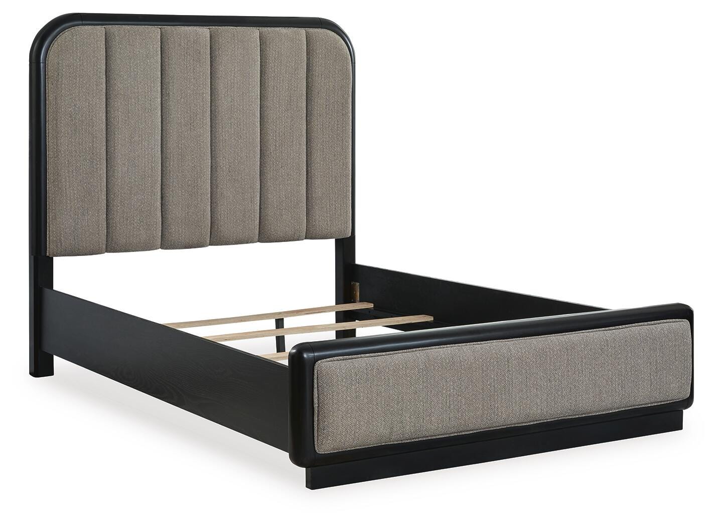 Rowanbeck Gray/Black Upholstered Panel Bedroom Set angled view