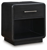 Rowanbeck Gray/Black Upholstered Panel Bedroom Set angled view