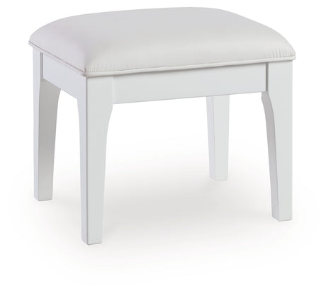 Side angle of Chalanna Vanity Stool showing lacquer finish