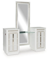 Chalanna white vanity closed drawers with LED lighting on