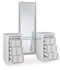 Chalanna white vanity with three drawers open showing storage