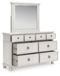 Rowlenstown antique white dresser with mirror angled view