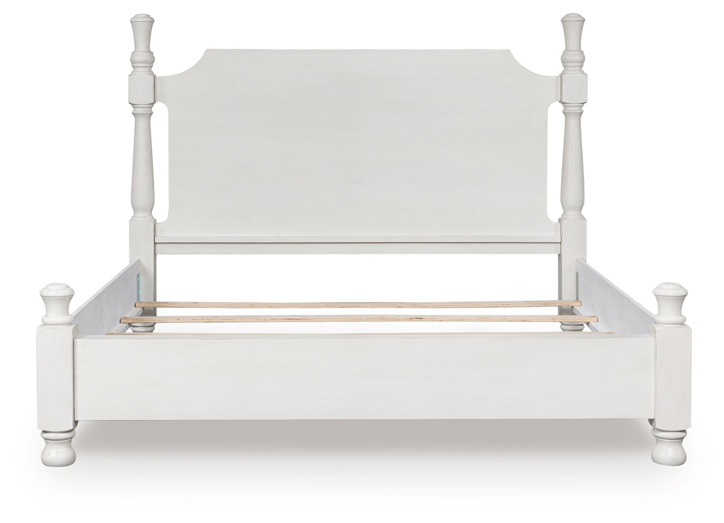 Rowlenstown antique white queen poster bed front view