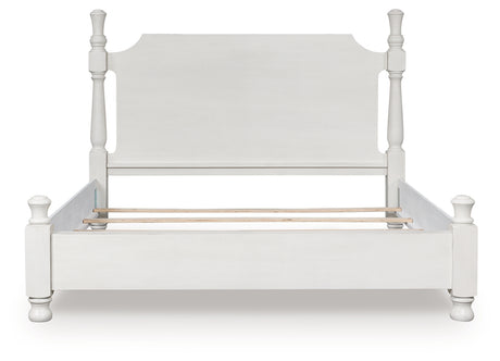 Rowlenstown antique white queen poster bed front view
