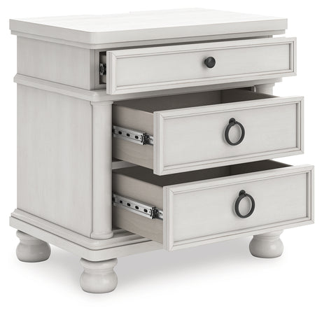 Rowlenstown Nightstand angled open drawers showing interior
