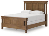 Rowlenstown Queen Poster Bed side view with rails and slat supports