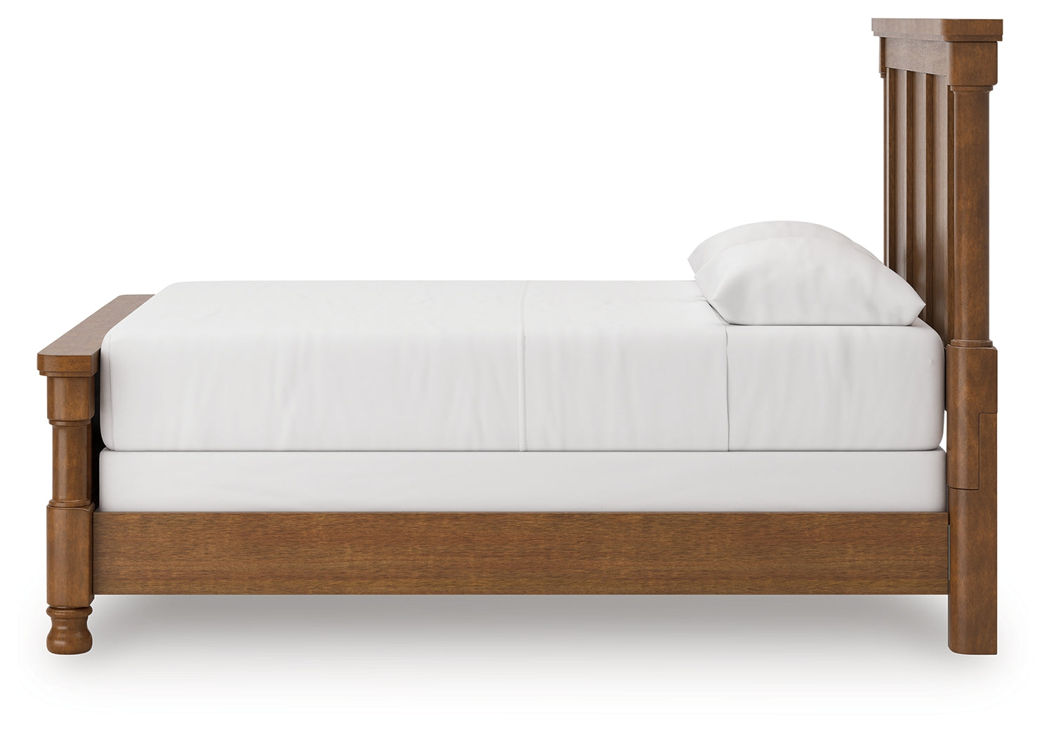 Detail of bed finish and wood texture on Rowlenstown Bed