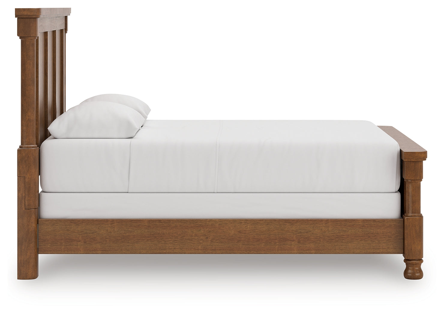 Back view of Rowlenstown Queen Poster Bed revealing solid construction