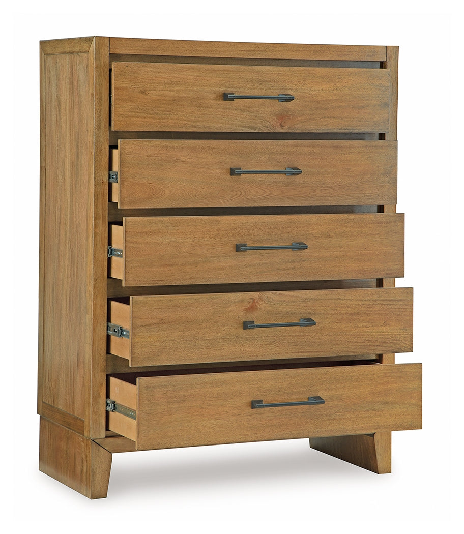 Sherbana Chest of Drawers with open drawers angled view