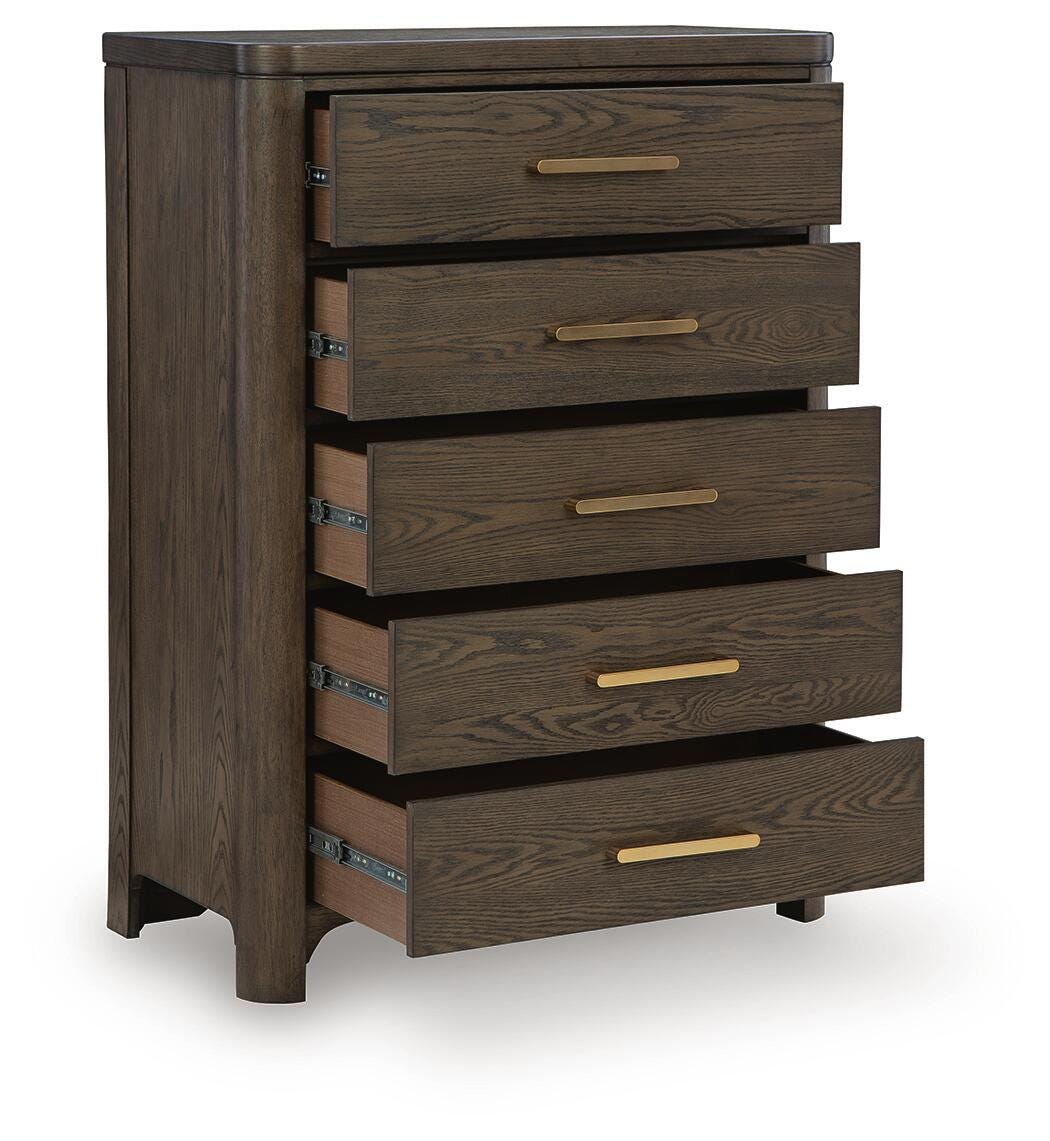 Radkin Burnished Brown Chest of Drawers angled view