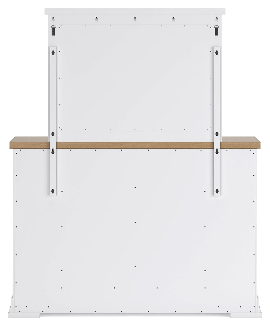 Ashbryn dresser back view illustrating mirror attachment