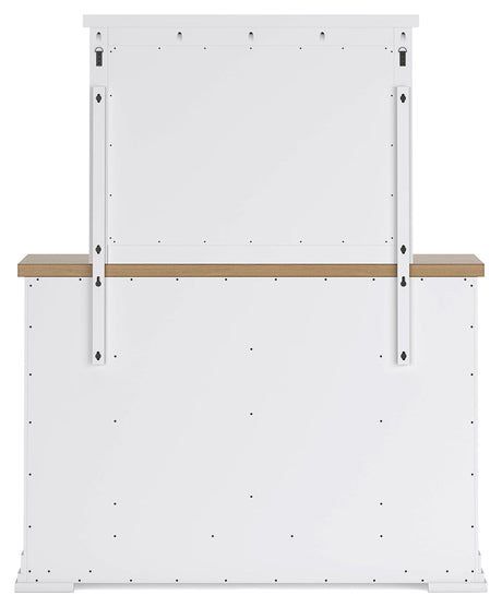 Ashbryn dresser back view illustrating mirror attachment