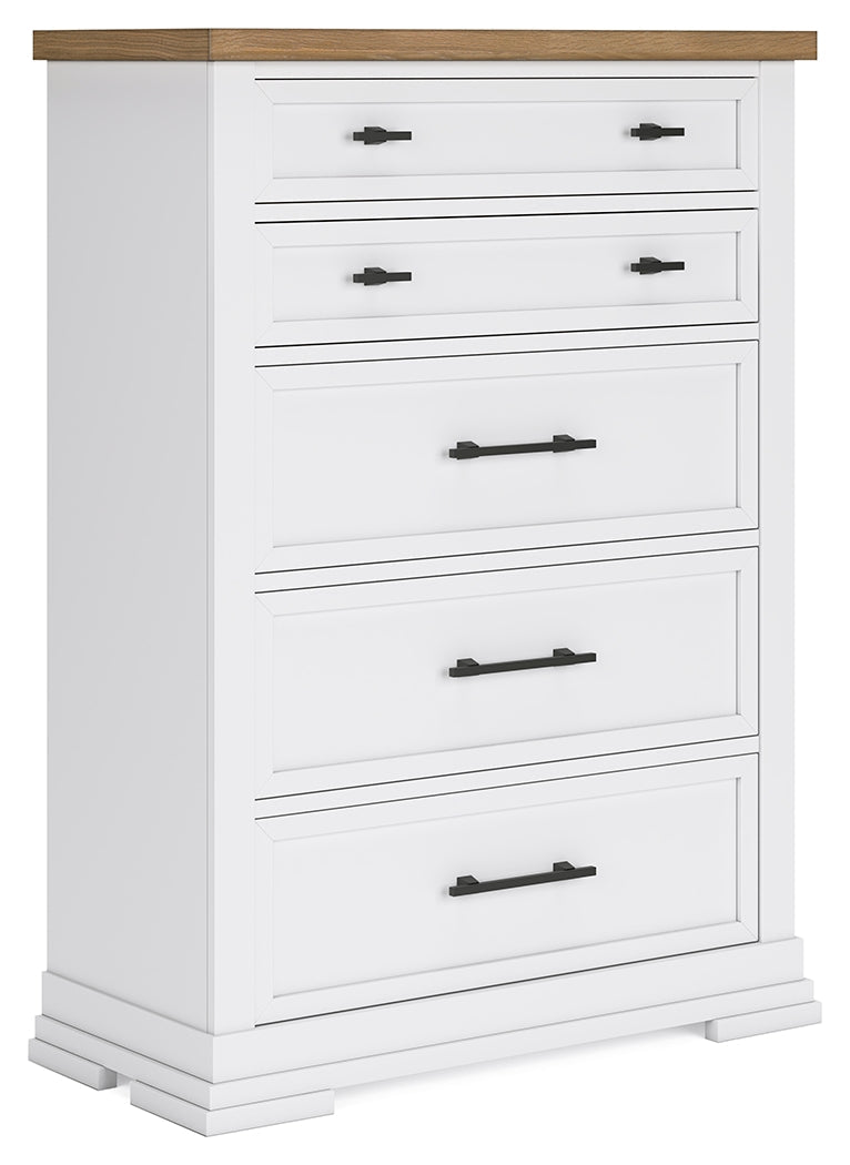 Ashbryn Chest of Drawers angled side view showing drawer detail