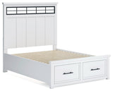 Ashbryn White Natural Queen Panel Storage Bed side view