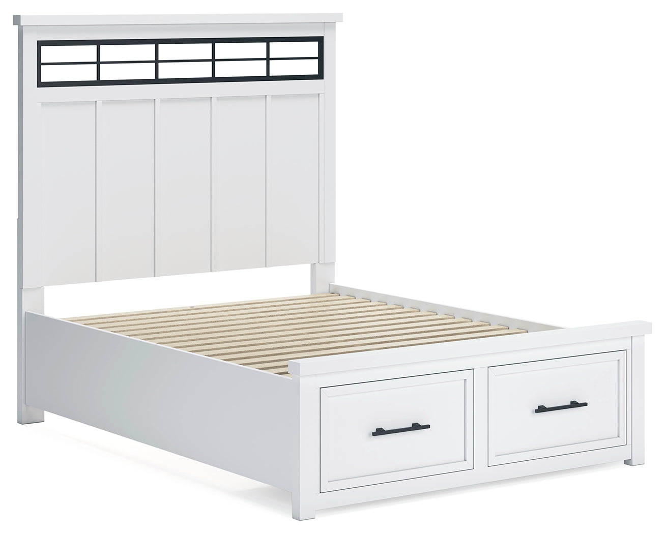 Ashbryn White Natural Queen Panel Storage Bed side view