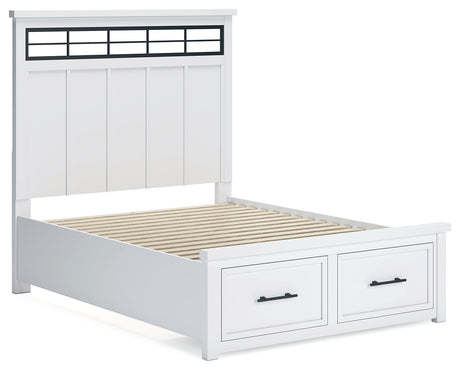 Ashbryn White Natural Queen Panel Storage Bed side view