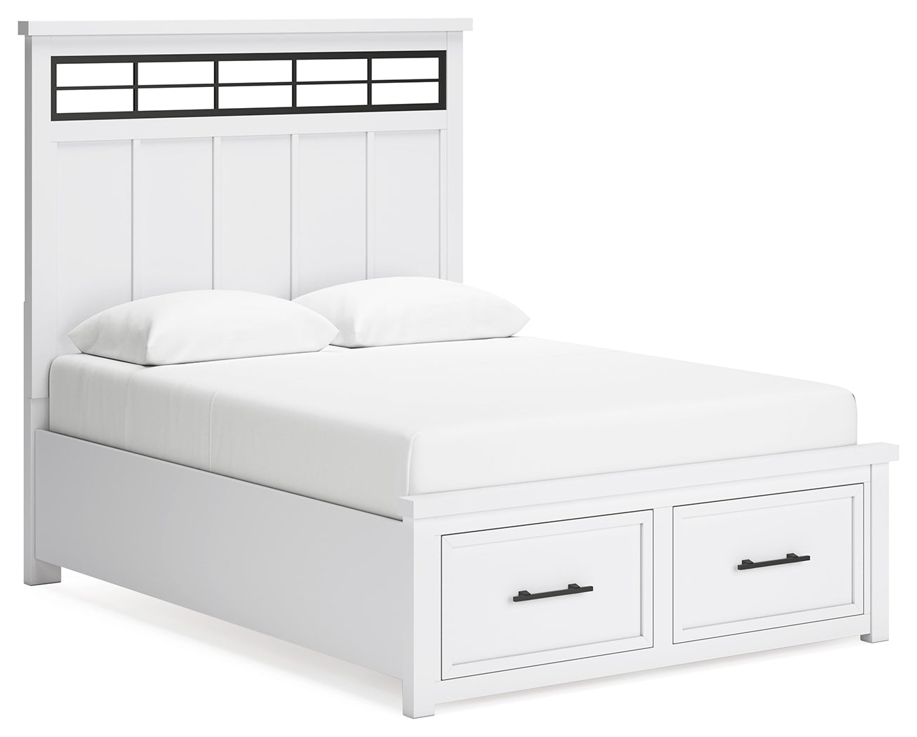 Ashbryn White Natural Queen Panel Storage Bed