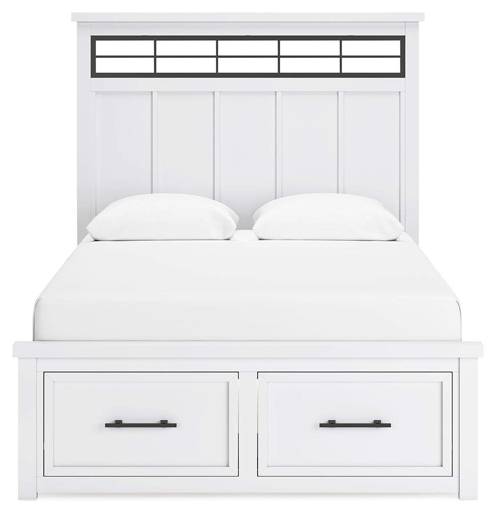 Ashbryn White Natural Queen Panel Storage Bed headboard front view