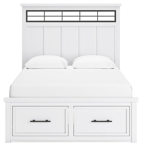 Ashbryn White Natural Queen Panel Storage Bed headboard front view