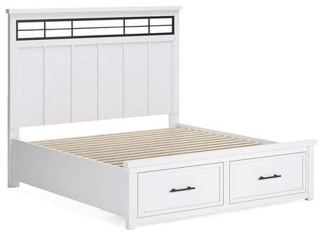Ashbryn King Storage Bed, close-up of headboard and metal barn sash