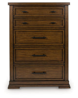 Taffenbrook chest of drawers medium brown head-on view