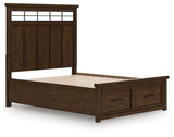 Close-up of headboard with black metal fret inset