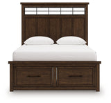 Side view of queen panel bed frame