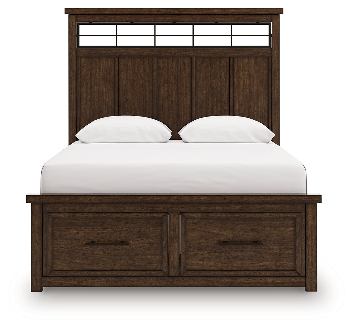 Side view of queen panel bed frame