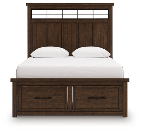 Side view of queen panel bed frame