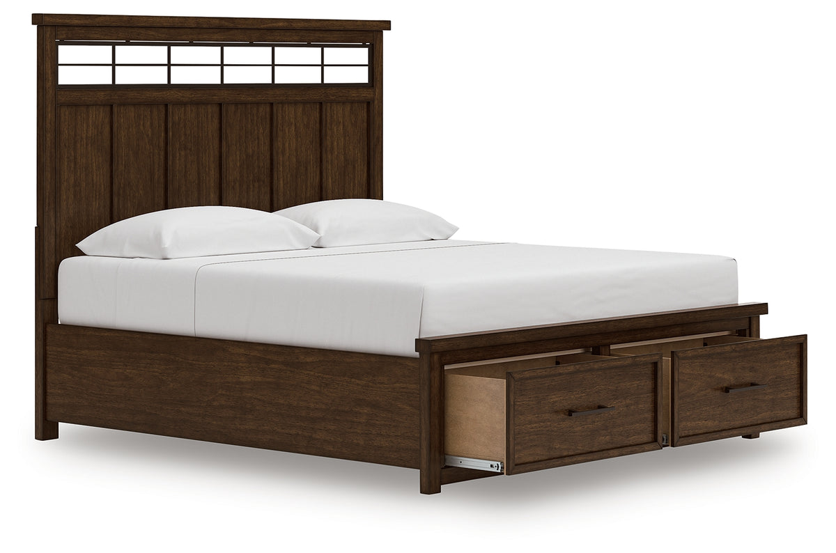 Open storage drawer under Taffenbrook king bed