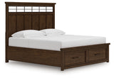 Side view of Taffenbrook king panel storage bed showing drawers