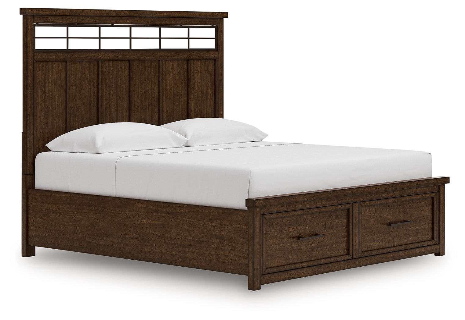 Side view of Taffenbrook king panel storage bed showing drawers